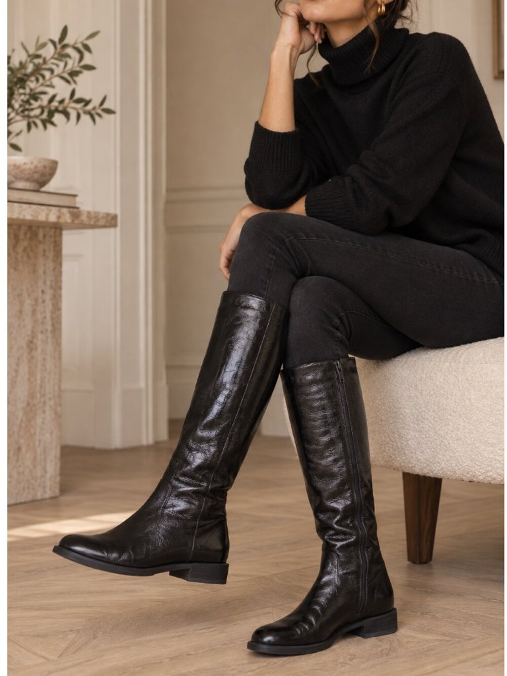 C La CANADIENNE Black Glossy Knee High Boots